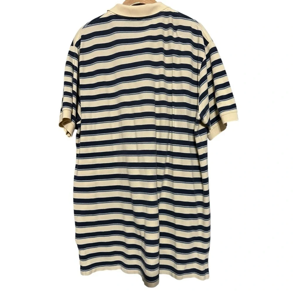 Polo Ralph Lauren Vintage Mens Size XL Cream Navy Blue Striped Cotton Polo Shirt